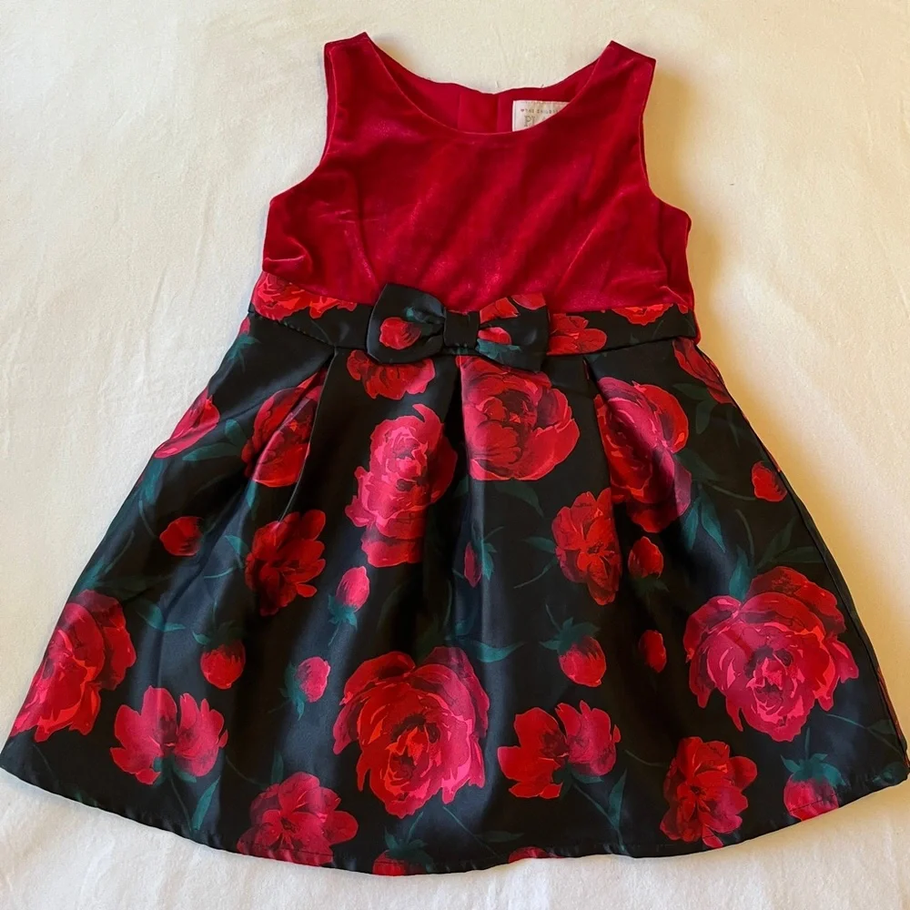 The Children’s Place Toddler Girls Floral Velour Party Dress Red Size 3T NWT